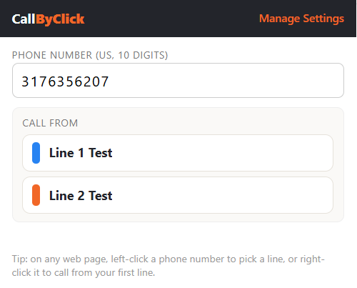 The toolbar popup keeps the last number you dialed